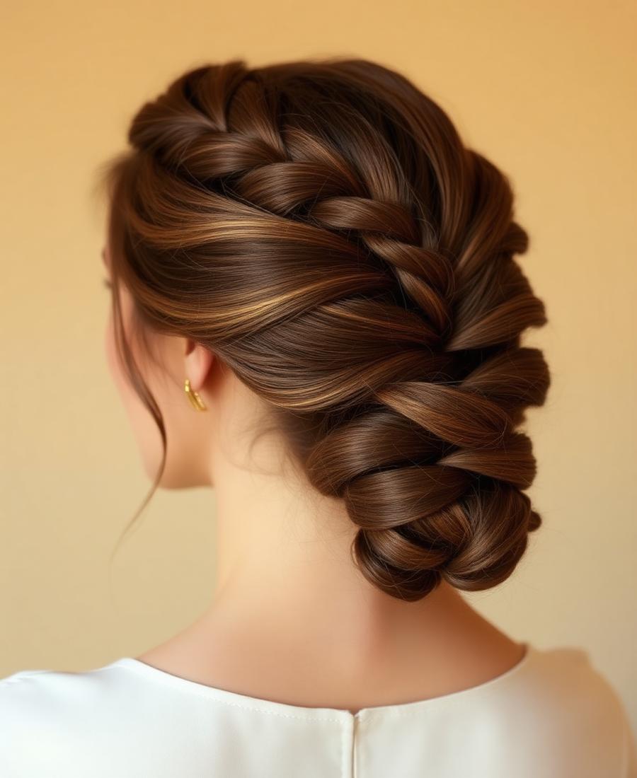 Braided updo finished with gold hair cuffs